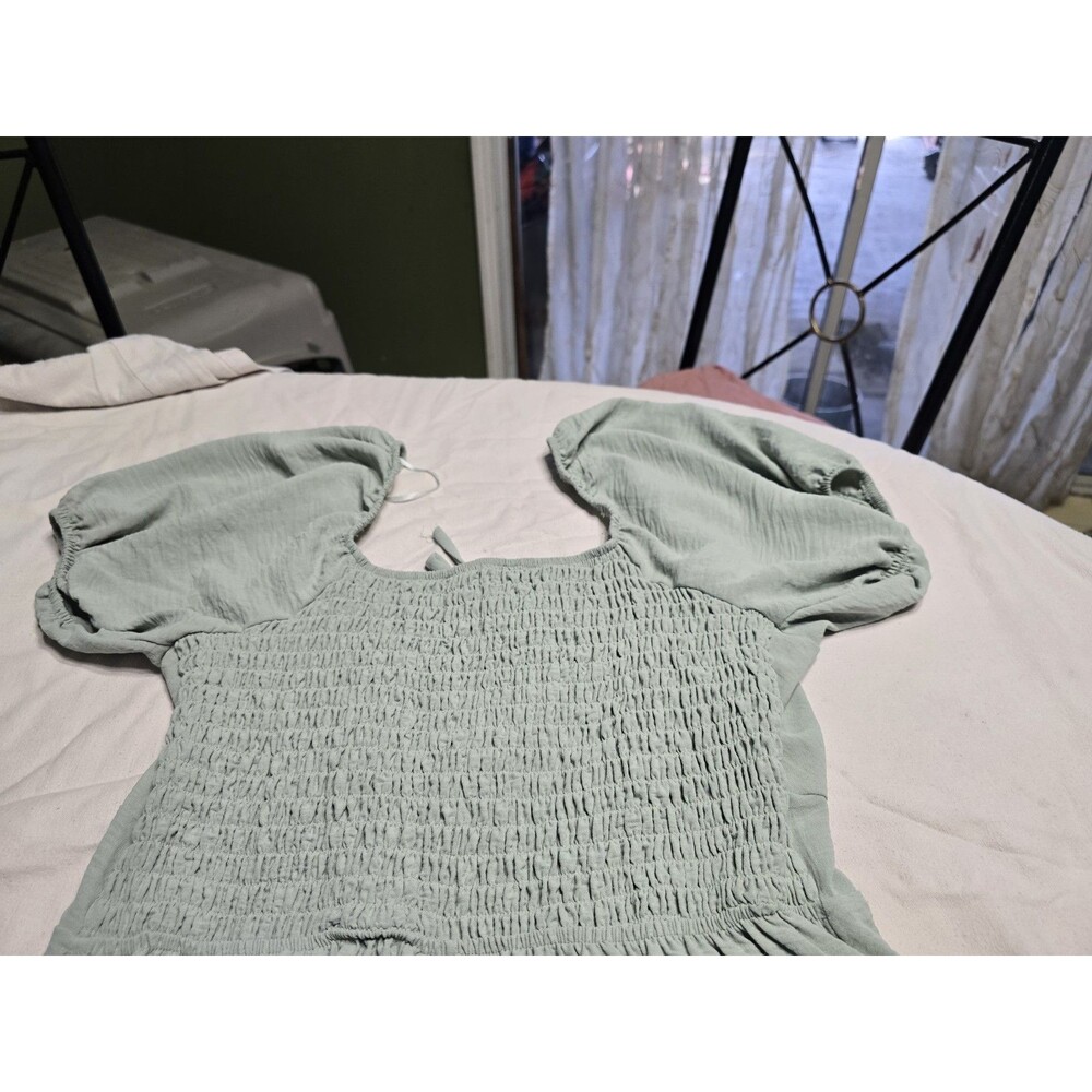 DRESS Streetwear Society L.  Dress Casual Short Puff Sleeve Mint Green - Picture 14 of 16